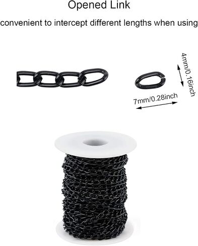 WUBOECE 11 Yards Aluminum Curb Chain Link with Spool, 4mm Width Twisted Cross Necklace Finding Chains in Bulk for DIY Crafts, Jewelry Making Supplies, Black in Saudi Arabia