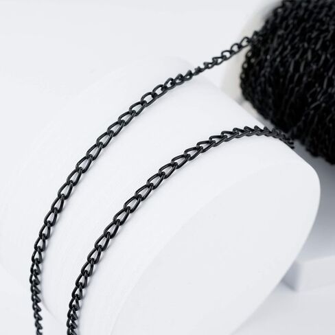 WUBOECE 11 Yards Aluminum Curb Chain Link with Spool, 4mm Width Twisted Cross Necklace Finding Chains in Bulk for DIY Crafts, Jewelry Making Supplies, Black in Saudi Arabia