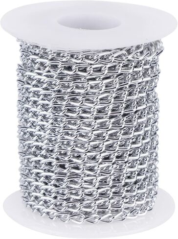 WUBOECE 11 Yards Aluminum Curb Chain Link with Spool, 4mm Width Twisted Cross Necklace Finding Chains in Bulk for DIY Crafts, Jewelry Making Supplies, Black in Saudi Arabia