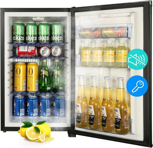 HIPOPLLER 1.07 cu.ft Compact Refrigerator,Quiet Mini Fridge, 110V Reversible Door with Lock, Energy Efficient Beverage Cooler for Bedroom Dorm RV Hotel Office, Black in Saudi Arabia