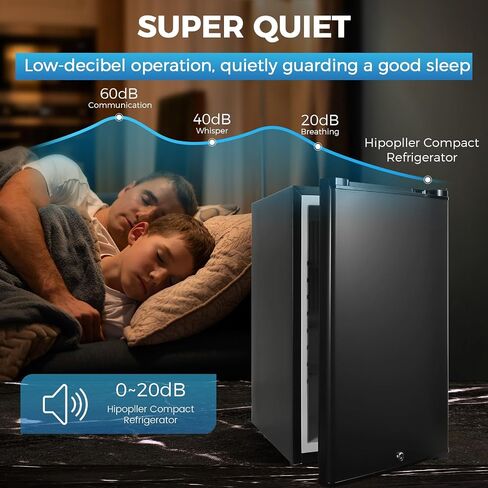 HIPOPLLER 1.07 cu.ft Compact Refrigerator,Quiet Mini Fridge, 110V Reversible Door with Lock, Energy Efficient Beverage Cooler for Bedroom Dorm RV Hotel Office, Black in Saudi Arabia