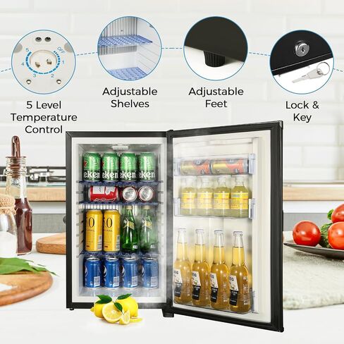 HIPOPLLER 1.07 cu.ft Compact Refrigerator,Quiet Mini Fridge, 110V Reversible Door with Lock, Energy Efficient Beverage Cooler for Bedroom Dorm RV Hotel Office, Black in Saudi Arabia