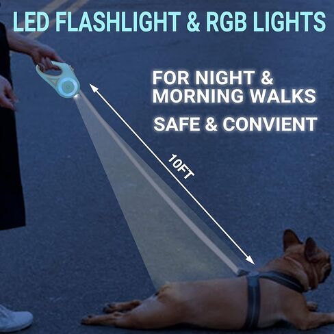 مقود الكلب القابل للسحب مع ضوء فلاش LED، مقود الكلاب شديد التحمل بطول 10 أقدام للكلاب الصغيرة والمتوسطة أو القطط التي يصل وزنها إلى 25 رطلًا، خالٍ من التشابك، مقود الحيوانات الأليفة الأخضر القابل للسحب بيد واحدة للمشي ليلاً in Kuwait