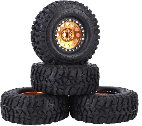عجلات وإطارات RiToEasysports مقاس 1.9 بوصة من Beadlock، 4 قطع من المطاط الزاحف العالمي لإطارات السيارة RC محور عجلات معدني، عجلات Beadlock مقاس 1.9 بوصة مع محور (ذهبي) in Kuwait