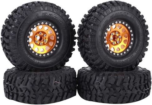 عجلات وإطارات RiToEasysports مقاس 1.9 بوصة من Beadlock، 4 قطع من المطاط الزاحف العالمي لإطارات السيارة RC محور عجلات معدني، عجلات Beadlock مقاس 1.9 بوصة مع محور (ذهبي) in Kuwait
