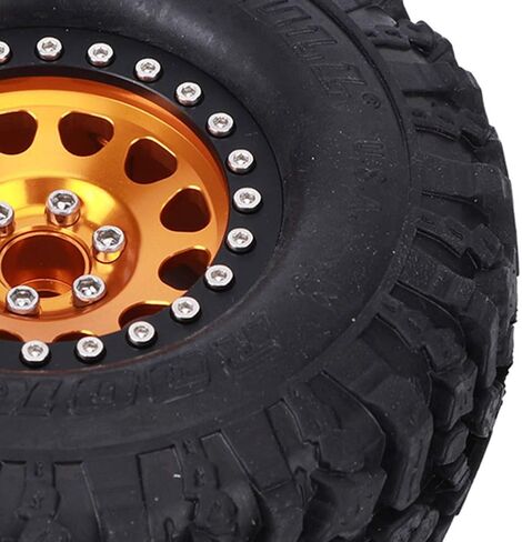 عجلات وإطارات RiToEasysports مقاس 1.9 بوصة من Beadlock، 4 قطع من المطاط الزاحف العالمي لإطارات السيارة RC محور عجلات معدني، عجلات Beadlock مقاس 1.9 بوصة مع محور (ذهبي) in Kuwait