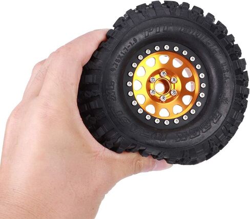 عجلات وإطارات RiToEasysports مقاس 1.9 بوصة من Beadlock، 4 قطع من المطاط الزاحف العالمي لإطارات السيارة RC محور عجلات معدني، عجلات Beadlock مقاس 1.9 بوصة مع محور (ذهبي) in Kuwait