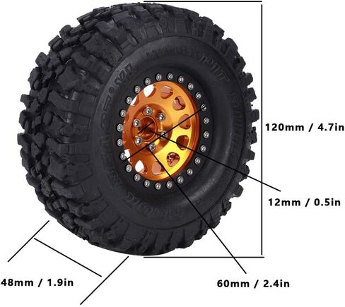 عجلات وإطارات RiToEasysports مقاس 1.9 بوصة من Beadlock، 4 قطع من المطاط الزاحف العالمي لإطارات السيارة RC محور عجلات معدني، عجلات Beadlock مقاس 1.9 بوصة مع محور (ذهبي) in Kuwait