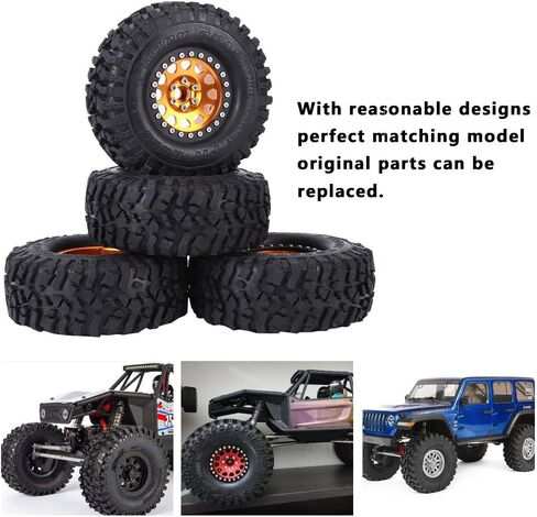 عجلات وإطارات RiToEasysports مقاس 1.9 بوصة من Beadlock، 4 قطع من المطاط الزاحف العالمي لإطارات السيارة RC محور عجلات معدني، عجلات Beadlock مقاس 1.9 بوصة مع محور (ذهبي) in Kuwait