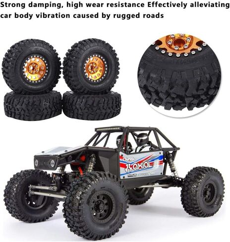 عجلات وإطارات RiToEasysports مقاس 1.9 بوصة من Beadlock، 4 قطع من المطاط الزاحف العالمي لإطارات السيارة RC محور عجلات معدني، عجلات Beadlock مقاس 1.9 بوصة مع محور (ذهبي) in Kuwait