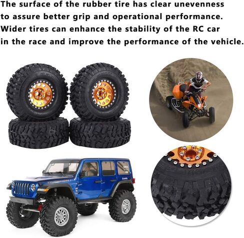 عجلات وإطارات RiToEasysports مقاس 1.9 بوصة من Beadlock، 4 قطع من المطاط الزاحف العالمي لإطارات السيارة RC محور عجلات معدني، عجلات Beadlock مقاس 1.9 بوصة مع محور (ذهبي) in Kuwait