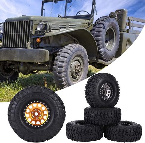 عجلات وإطارات RiToEasysports مقاس 1.9 بوصة من Beadlock، 4 قطع من المطاط الزاحف العالمي لإطارات السيارة RC محور عجلات معدني، عجلات Beadlock مقاس 1.9 بوصة مع محور (ذهبي) in Kuwait