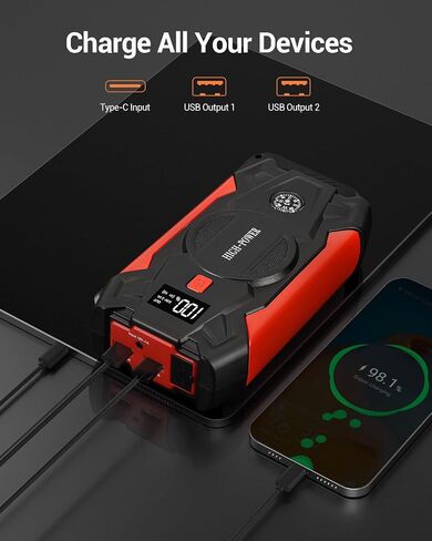 JAOPAE Car Jump Starter, 3000A Portable Car Battery Charger for Up to 8.5L Gas & 8.0L Diesel Engines, 12V 30000mAh Car Jump Box with 4 Modes Flashlight, Power Bank Function, Smart Jumper Cables in Saudi Arabia