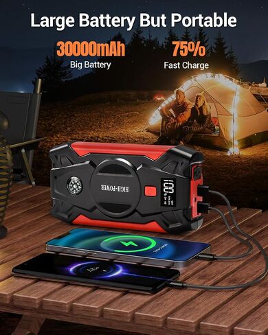 JAOPAE Car Jump Starter, 3000A Portable Car Battery Charger for Up to 8.5L Gas & 8.0L Diesel Engines, 12V 30000mAh Car Jump Box with 4 Modes Flashlight, Power Bank Function, Smart Jumper Cables in Saudi Arabia