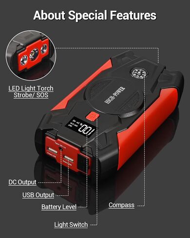 JAOPAE Car Jump Starter, 3000A Portable Car Battery Charger for Up to 8.5L Gas & 8.0L Diesel Engines, 12V 30000mAh Car Jump Box with 4 Modes Flashlight, Power Bank Function, Smart Jumper Cables in Saudi Arabia