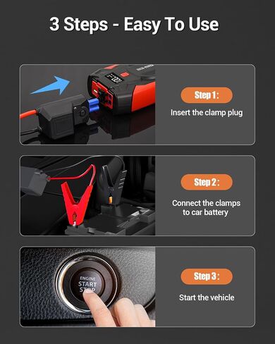 JAOPAE Car Jump Starter, 3000A Portable Car Battery Charger for Up to 8.5L Gas & 8.0L Diesel Engines, 12V 30000mAh Car Jump Box with 4 Modes Flashlight, Power Bank Function, Smart Jumper Cables in Saudi Arabia