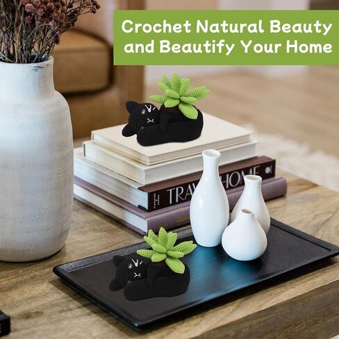 HonKuaDL Crochet Kit for Beginners,Crochet Kit Cat, Crocheting Knitting Kit with Step-by-Step Video Tutorials, Pattern Animals-Cat with Complete Crochet Accessories (Cat Potted Plant) in Saudi Arabia