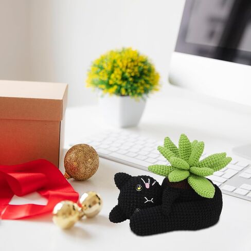HonKuaDL Crochet Kit for Beginners,Crochet Kit Cat, Crocheting Knitting Kit with Step-by-Step Video Tutorials, Pattern Animals-Cat with Complete Crochet Accessories (Cat Potted Plant) in Saudi Arabia