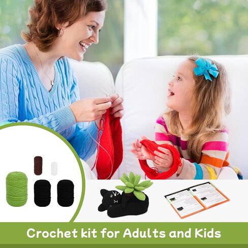 HonKuaDL Crochet Kit for Beginners,Crochet Kit Cat, Crocheting Knitting Kit with Step-by-Step Video Tutorials, Pattern Animals-Cat with Complete Crochet Accessories (Cat Potted Plant) in Saudi Arabia