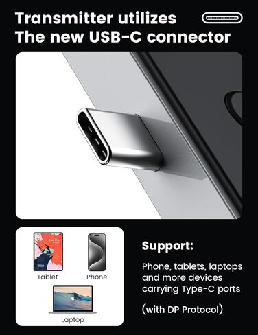 Wireless HDMI Transmitter and Receiver,Type-C 3.1 Wireless HDMI Extender Kit Plug & Play 2.4G/5G for Streaming Video/Audio from Phone/Tablet/Laptop(with DP Protocol) to HDTV/Projector/Monitor in Saudi Arabia