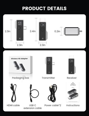 Wireless HDMI Transmitter and Receiver,Type-C 3.1 Wireless HDMI Extender Kit Plug & Play 2.4G/5G for Streaming Video/Audio from Phone/Tablet/Laptop(with DP Protocol) to HDTV/Projector/Monitor in Saudi Arabia