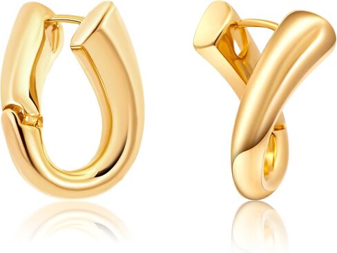 Artie Aura Gold Hoop Earrings for Women - 16K Gold Plated Huggies for Gift - Chunky Open Hoops for Girls - Lightweight Everyday Fashion Jewelry in Saudi Arabia
