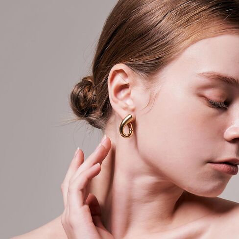 Artie Aura Gold Hoop Earrings for Women - 16K Gold Plated Huggies for Gift - Chunky Open Hoops for Girls - Lightweight Everyday Fashion Jewelry in Saudi Arabia