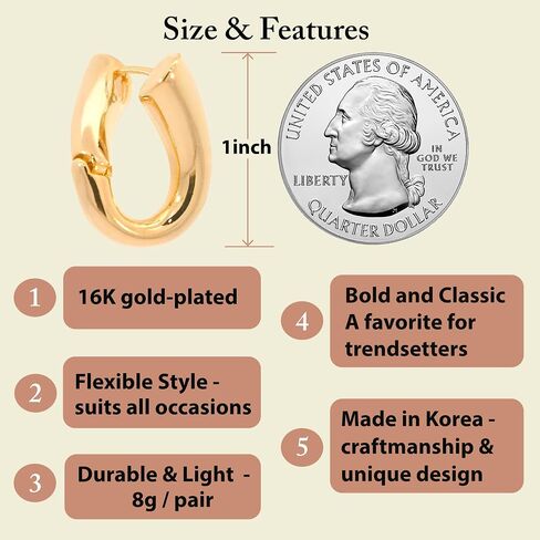 Artie Aura Gold Hoop Earrings for Women - 16K Gold Plated Huggies for Gift - Chunky Open Hoops for Girls - Lightweight Everyday Fashion Jewelry in Saudi Arabia