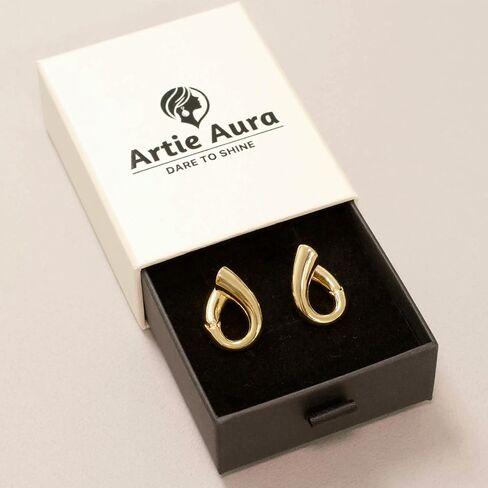 Artie Aura Gold Hoop Earrings for Women - 16K Gold Plated Huggies for Gift - Chunky Open Hoops for Girls - Lightweight Everyday Fashion Jewelry in Saudi Arabia