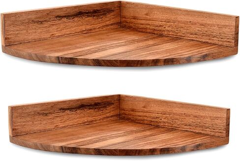 رف زاوية عائم من خشب أكاسيا من NIRMAN مثبت على الحائط لغرفة النوم وغرفة المعيشة والحمام والمطبخ مجموعة من 2 in Kuwait