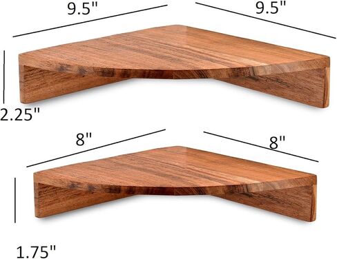 رف زاوية عائم من خشب أكاسيا من NIRMAN مثبت على الحائط لغرفة النوم وغرفة المعيشة والحمام والمطبخ مجموعة من 2 in Kuwait