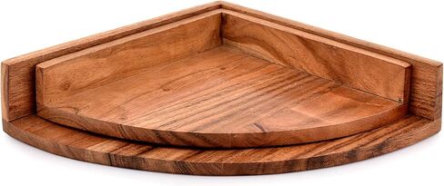 رف زاوية عائم من خشب أكاسيا من NIRMAN مثبت على الحائط لغرفة النوم وغرفة المعيشة والحمام والمطبخ مجموعة من 2 in Kuwait