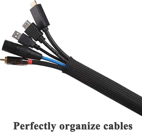 Braided PET Expandable Wire Loom 100ft - 3/8 Inch, Braided Wire Sleeving Mesh Cable Management with 2 Heat Shrinkable Tubes, Braided Cable Sleeve for Home Office Cord Protector in Kuwait