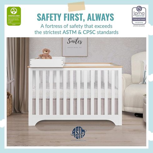 Dream On Me Orion 5-in-1 Convertible Crib with Removable Changing Tray in Vintage White Oak, JPMA & Greenguard Gold Certified, Made of Sustainable New Zealand Pinewood in Saudi Arabia