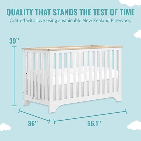 Dream On Me Orion 5-in-1 Convertible Crib with Removable Changing Tray in Vintage White Oak, JPMA & Greenguard Gold Certified, Made of Sustainable New Zealand Pinewood in Saudi Arabia