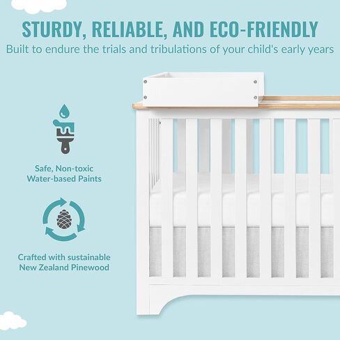 Dream On Me Orion 5-in-1 Convertible Crib with Removable Changing Tray in Vintage White Oak, JPMA & Greenguard Gold Certified, Made of Sustainable New Zealand Pinewood in Saudi Arabia
