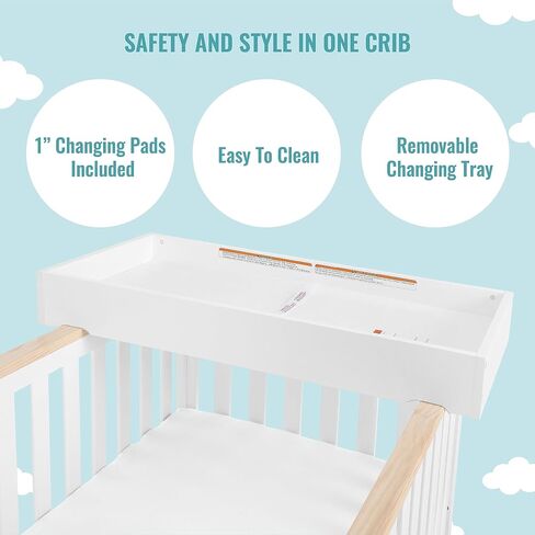 Dream On Me Orion 5-in-1 Convertible Crib with Removable Changing Tray in Vintage White Oak, JPMA & Greenguard Gold Certified, Made of Sustainable New Zealand Pinewood in Saudi Arabia