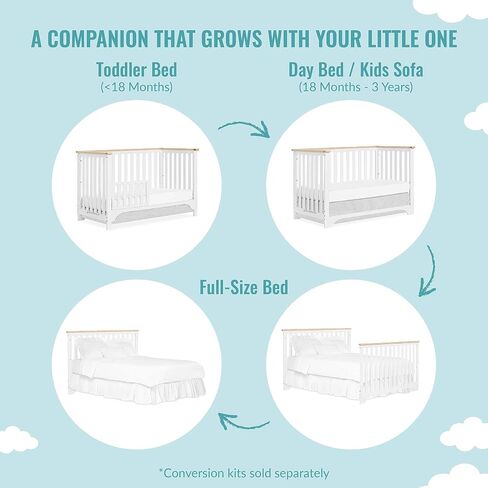 Dream On Me Orion 5-in-1 Convertible Crib with Removable Changing Tray in Vintage White Oak, JPMA & Greenguard Gold Certified, Made of Sustainable New Zealand Pinewood in Saudi Arabia