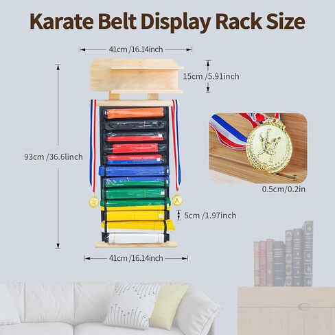 رف عرض حزام الكاراتيه 12 حزامًا من ELEGICKLIP مع رف عرض الكأس والميدالية بطبقتين، رف عرض حزام التايكوندو مع شماعة ميدالية وملصقات للأطفال والكبار in Kuwait