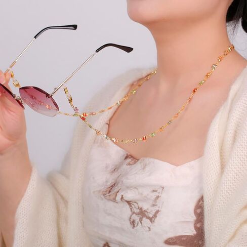 سلسلة نظارات شمسية على شكل قلب ملون من TEAMER، حامل نظارات على شكل فراشة مطرز بحزام زجاجي للقراءة للنساء in Kuwait