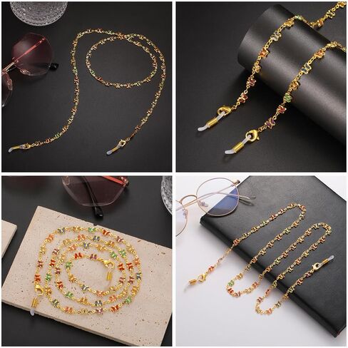 سلسلة نظارات شمسية على شكل قلب ملون من TEAMER، حامل نظارات على شكل فراشة مطرز بحزام زجاجي للقراءة للنساء in Kuwait