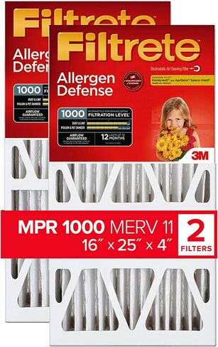 Filtrete NADP03-2PK-2 08189005996 MPR 1000 20 x 25 x 4 (4-3/8 Actual Depth) Micro Allergen Defense Deep Pleat HVAC Air Filter, Uncompromised Airflow, 2-Pack, 20x25x4, No Color, 2 Count in Saudi Arabia
