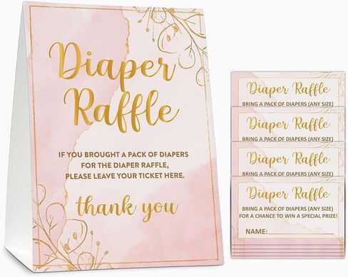 مجموعة ألعاب استحمام الطفل Gihyan Diaper Raffle (علامة واحدة + 50 بطاقة تخمين)، تذاكر سحب الحفاضات ذات الألوان المائية الوردية لاستحمام الطفل، ديكور حفلات استحمام الطفل من رقائق الذهب - A02 in Saudi Arabia