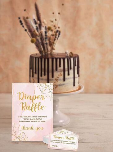 مجموعة ألعاب استحمام الطفل Gihyan Diaper Raffle (علامة واحدة + 50 بطاقة تخمين)، تذاكر سحب الحفاضات ذات الألوان المائية الوردية لاستحمام الطفل، ديكور حفلات استحمام الطفل من رقائق الذهب - A02 in Saudi Arabia