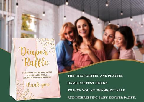 مجموعة ألعاب استحمام الطفل Gihyan Diaper Raffle (علامة واحدة + 50 بطاقة تخمين)، تذاكر سحب الحفاضات ذات الألوان المائية الوردية لاستحمام الطفل، ديكور حفلات استحمام الطفل من رقائق الذهب - A02 in Saudi Arabia
