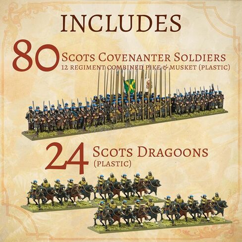 Wargames Delivered Pike & Shotte Epic Battles Scots Covenanters Starter Army - 3 Regiments Frame Guns, Dismounted, Mounted Dragoons, Lancers, Bases & Flag, Action Figures Kit by Warlord Games in Saudi Arabia