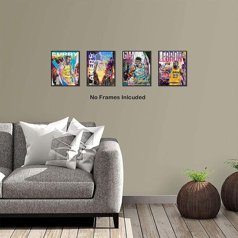 NIIORTY Basketball Stars Wall Art, Graffiti Basketball Art Prints, Stephen Curry Giannis Antetokounmpo Canvas Motivational Posters for Boy's Room Man Cave Home Decor, 4-Set (8"x10" Unframed) in Saudi Arabia