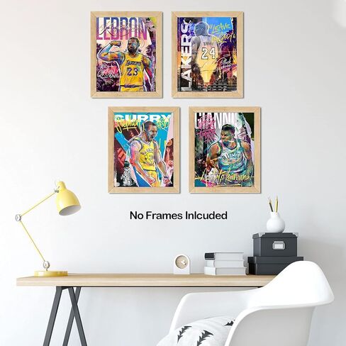 NIIORTY Basketball Stars Wall Art, Graffiti Basketball Art Prints, Stephen Curry Giannis Antetokounmpo Canvas Motivational Posters for Boy's Room Man Cave Home Decor, 4-Set (8"x10" Unframed) in Saudi Arabia