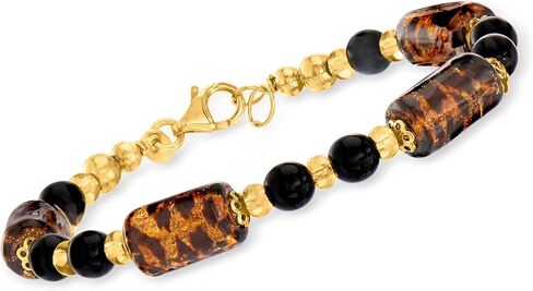 Ross-Simons Italian Leopard-Print Murano Glass Bead Bracelet in 18kt Gold Over Sterling. 7 inches in Saudi Arabia