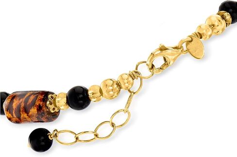 Ross-Simons Italian Leopard-Print Murano Glass Bead Bracelet in 18kt Gold Over Sterling. 7 inches in Saudi Arabia